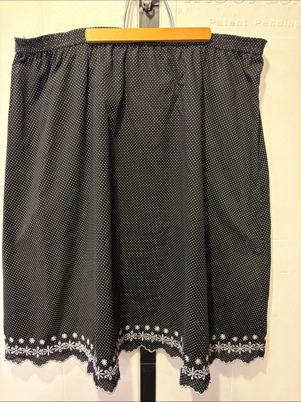 Sag Harbor Black with White Dot A-Line Skirt and Embroidered Hem